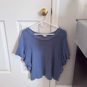 Love Riche Textured Blue Short Sleeve Top